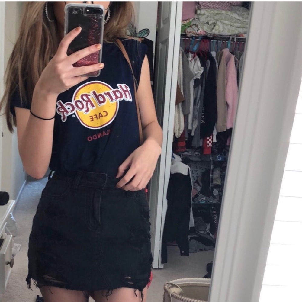 high rise denim skirt